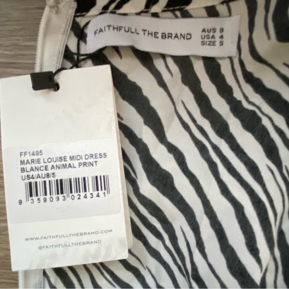 NWT Faithfull the Brand Marie Louise Midi Dress Blance Animal Print Size 4 - Picture 9 of 10